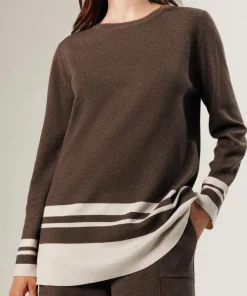 Pull Cheyenne rayures inférieures marron havane