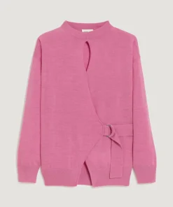 Pull Chimène 100% laine cache-coeur rose bonbon