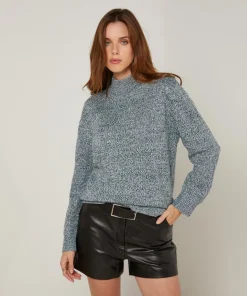 Pull chiné Barbe col montant bleu