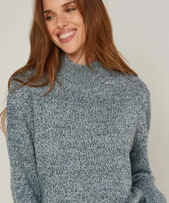 Pull chiné Barbe col montant bleu