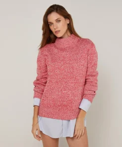 Pull chiné Victorine col montant rose