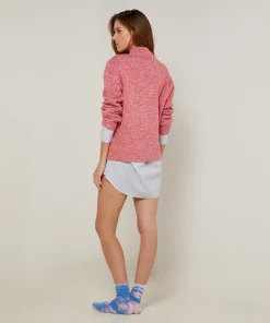 Pull chiné Victorine col montant rose