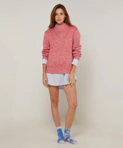 Pull chiné Victorine col montant rose