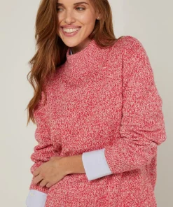 Pull chiné Victorine col montant rose