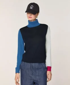 Pull Chloey 100% Laine col roulé multicolore bleu marine