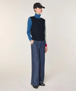 Pull Chloey 100% Laine col roulé multicolore bleu marine