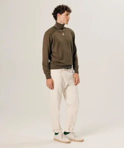 Pull Christophe 100% laine col rond marron écorce