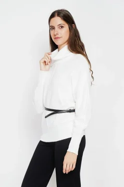 Pull col boule naturel