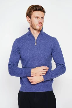 Pull col camionneur bleu jeans