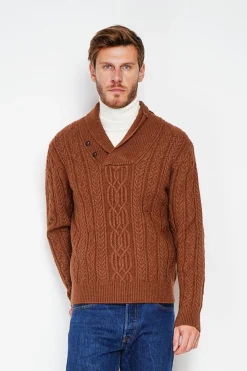 Pull col chale marron