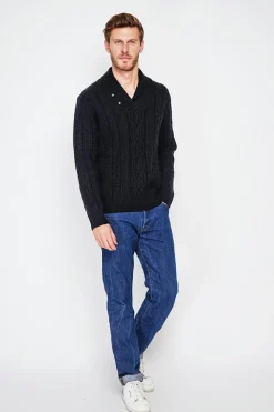 Pull col châle noir