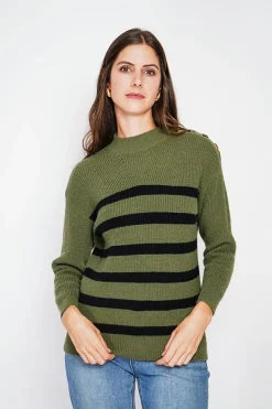 Pull col montant ajouré kaki