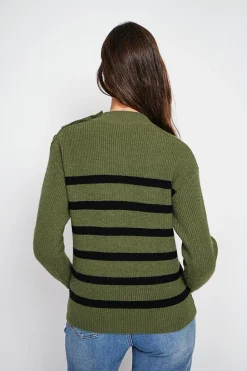 Pull col montant ajouré kaki