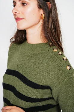 Pull col montant ajouré kaki