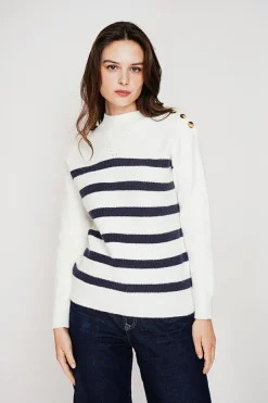 Pull col montant ajouré naturel