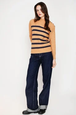 Pull col montant ajouré nougat