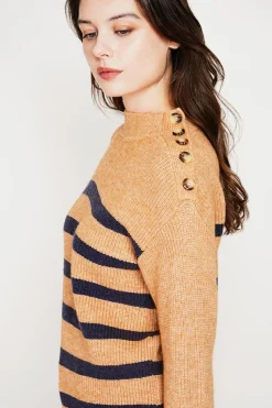 Pull col montant ajouré nougat