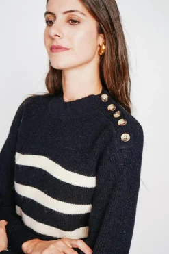 Pull col montant ajouré noir