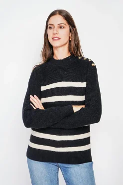 Pull col montant ajouré noir