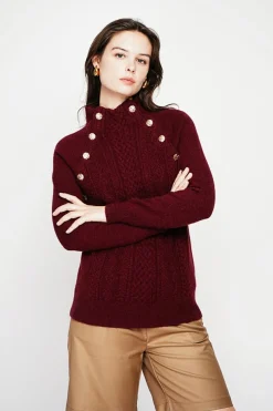 Pull col montant bordeaux