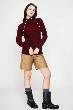 Pull col montant bordeaux