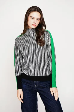 Pull col montant noir/vert