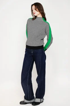 Pull col montant noir/vert