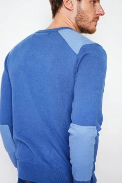 Pull col rond bleu jean