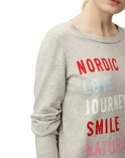 Pull col rond fin écriture gris