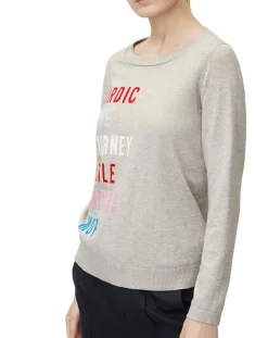 Pull col rond fin écriture gris