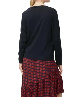 Pull col rond fin écriture bleu marine