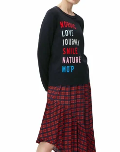 Pull col rond fin écriture bleu marine