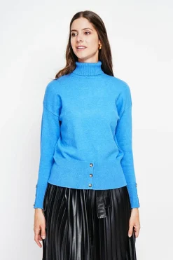 Pull col roulé azur