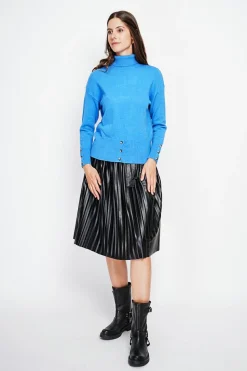 Pull col roulé azur