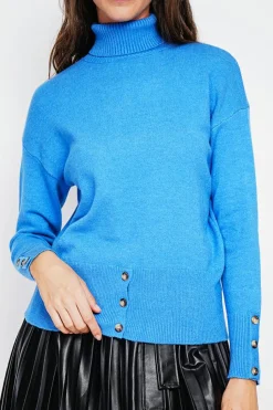 Pull col roulé azur
