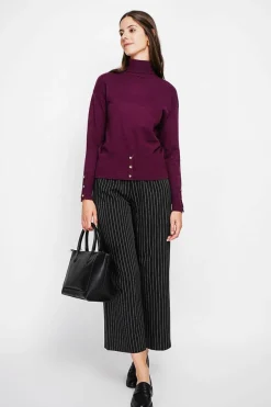 Pull col roulé bordeaux