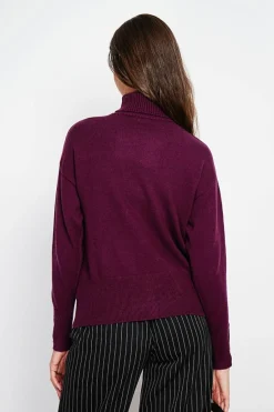 Pull col roulé bordeaux