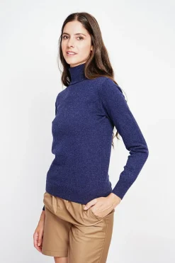 Pull col roulé classique bleu nuit