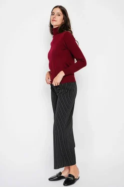 Pull col roulé classique bordeaux