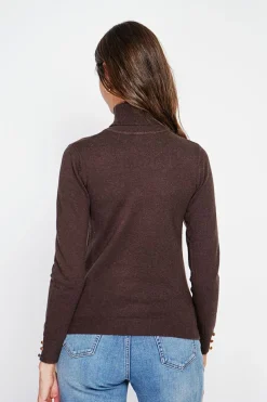 Pull col roulé classique café