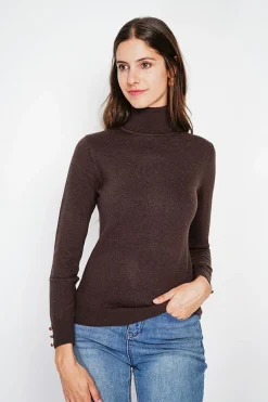 Pull col roulé classique café