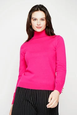 Pull col roulé classique fushia