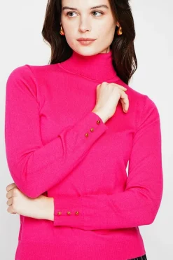 Pull col roulé classique fushia