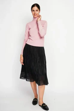 Pull col roulé classique rose poudre