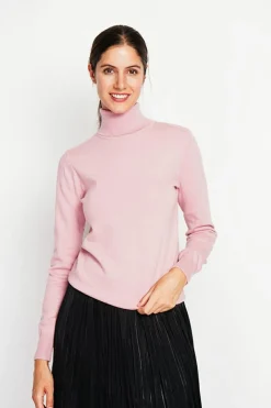 Pull col roulé classique rose poudre