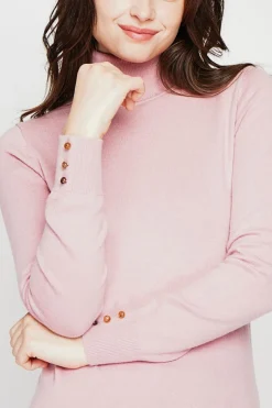 Pull col roulé classique rose poudre