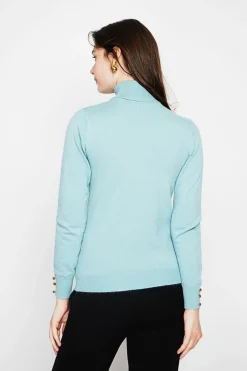 Pull col roulé classique turquoise