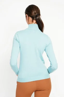 Pull col roulé classique turquoise