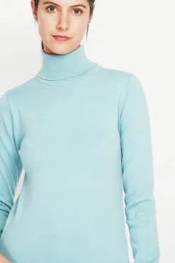 Pull col roulé classique turquoise