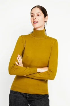 Pull col roulé classique vert olive